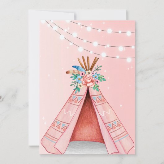 Roze Teepee Slaap-Under Verjaardagsfeest Uitnodigi Kaart (Achterkant)
