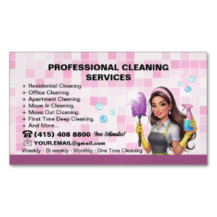 Roze tegel Janitorial House Cleaning Service Magnetisch Visitekaartje