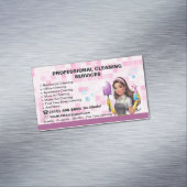 Roze tegel Janitorial House Cleaning Service Magnetisch Visitekaartje (Voorbeeld)
