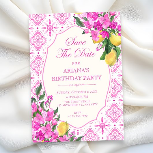 Roze tegelpatroon bloemkunst save the date