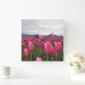 Roze tegels bloemen acryl wandklok (Huis)