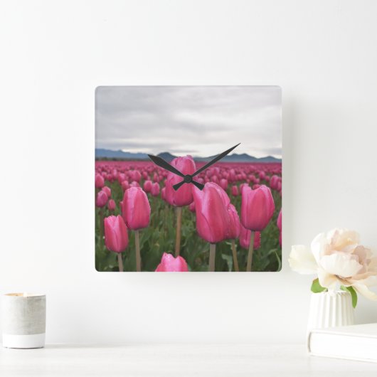 Roze tegels bloemen acryl wandklok (Huis)