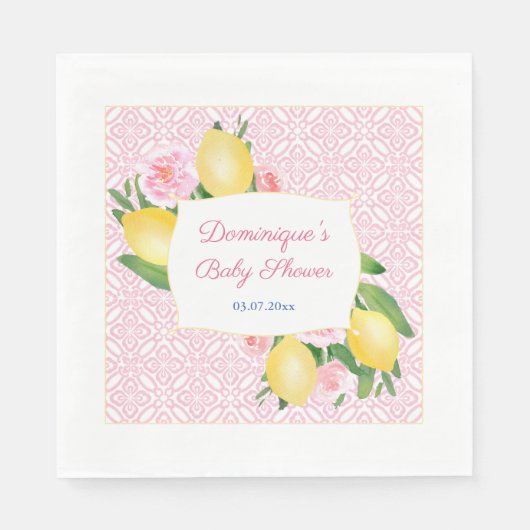  Roze Tegels Lemons Meisje Baby shower Party Servet (Voorkant)