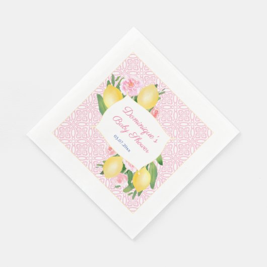  Roze Tegels Lemons Meisje Baby shower Party Servet (Hoek)