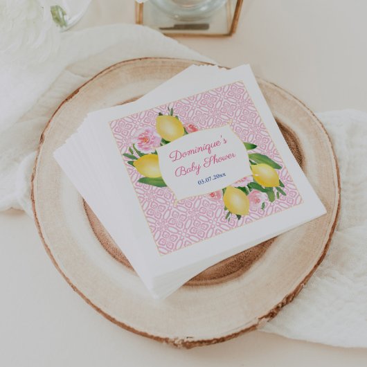  Roze Tegels Lemons Meisje Baby shower Party Servet