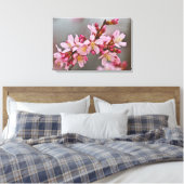 Roze tegen een grijze hemel Japanse Cherry Blossom Canvas Afdruk (Insitu (Slaapkamer))