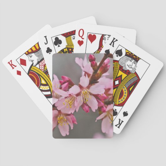 Roze tegen een grijze hemel Japanse Cherry Blossom Pokerkaarten (Achterkant)