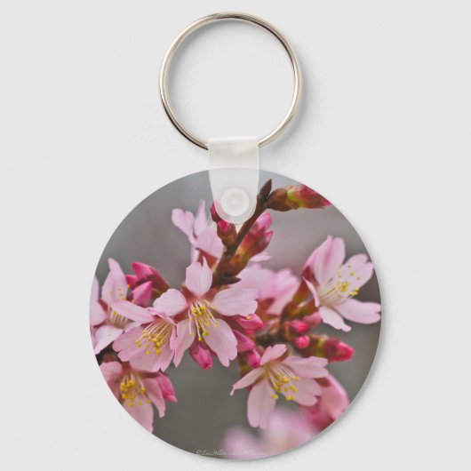 Roze tegen een grijze hemel Japanse Cherry Blossom Sleutelhanger (Voorkant)