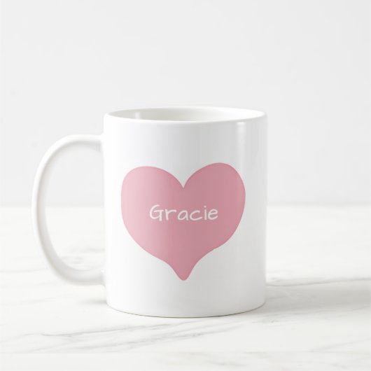 Roze Teken Hart met Eigen Naam of Tekst Koffiemok (Links)