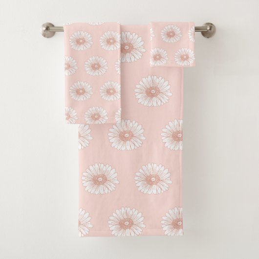 Roze tekenillustratie bloempatroon bad handdoek (Insitu)
