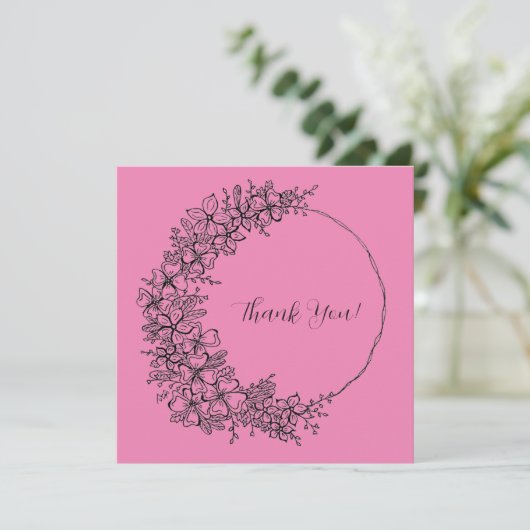 Roze tekening van de grote inkt bedankkaart (Staand voorkant)