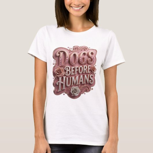 Roze tekst ontwerp 'HONDEN VOOR MENSEN' T-shirt (Voorkant)