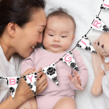 Roze tekst zwart Floral Patten Baby Girl