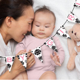 Roze tekst zwart Floral Patten Baby Girl Vlaggetjes