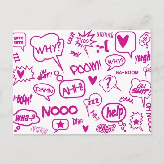 roze tekstballonnen briefkaart 01 (Voorkant)