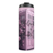 Roze telefooncabine Thermische Tumbler Thermosbeker (Voorkant)