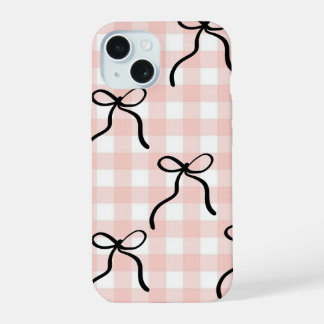 Roze telefoonhoesje met zwarte strikken iPhone 15 case