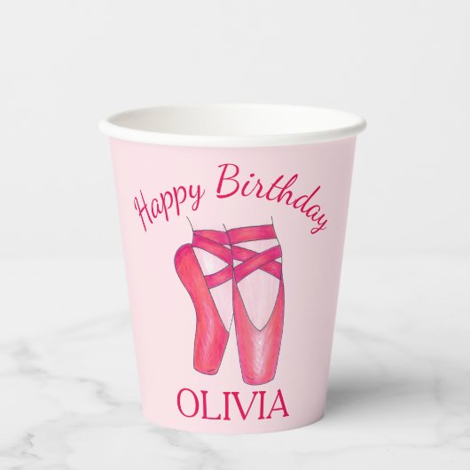 Roze tenen schoesschoenen Ballet Ballerina Dance B Papieren Bekers (Voorkant)