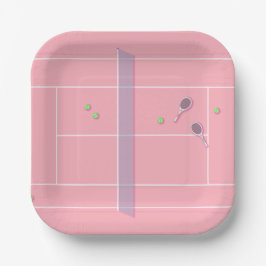Roze Tennis Court Modern Tennis Player Papieren Bordje