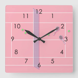 Roze Tennis Court Modern Tennis Player Vierkante Klok
