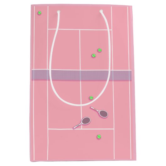 Roze Tennis Court Preppy Modern Tennis Player Medium Cadeauzakje (Voorkant)