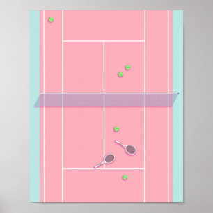 Roze Tennis Court Preppy Modern Tennis Player Poster
