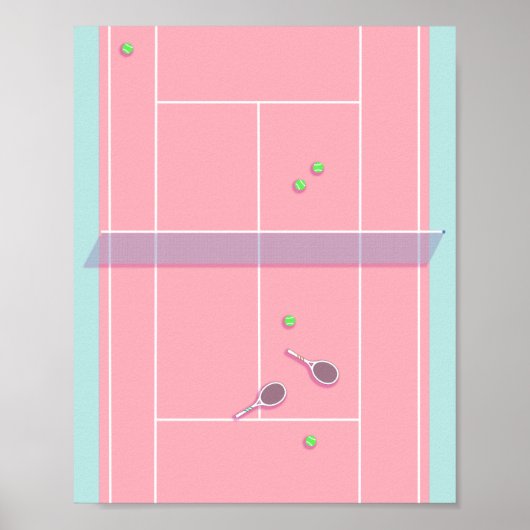 Roze Tennis Court Preppy Modern Tennis Player Poster (Voorkant)