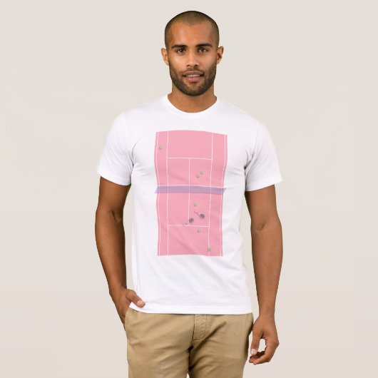Roze Tennis Court Preppy Modern Tennis Player T-shirt (Voorkant volledig)