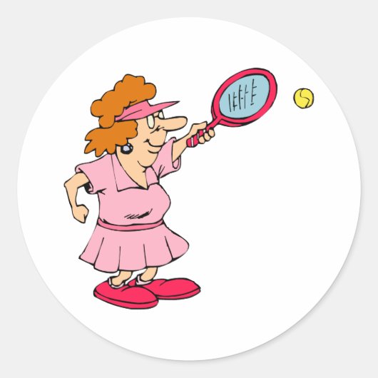 Roze tennis Lady Ronde Sticker (Voorkant)