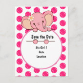 Roze Tennisbal Het is Meisje voor Baby elepjant Aankondigingskaart (Voorkant)