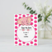 Roze Tennisbal Het is Meisje voor Baby elepjant Aankondigingskaart (Staand voorkant)