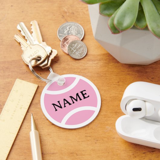 Roze tennisbal sleutelhanger met aangepaste naam (Bureau)