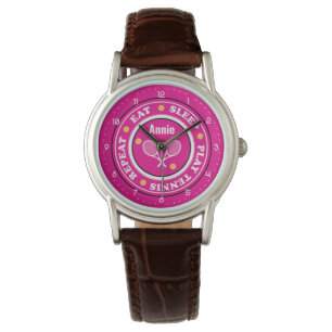 Roze tennisslogan met aangepaste naam watch horloge