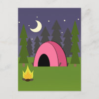 Roze Tent Camping Verjaardagsfeest Briefkaart Uitn