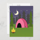Roze Tent Camping Verjaardagsfeest Briefkaart Uitn (Voorkant / Achterkant)