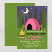 Roze Tent Camping Verjaardagsfeest Uitnodiging (Voorkant / Achterkant)