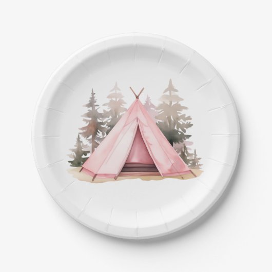 Roze Tent Camping Wandelpapier Bord (Voorkant)