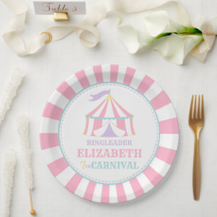 Roze Tent Circus Carnaval Verjaardagsfeestje Borde Papieren Bordje