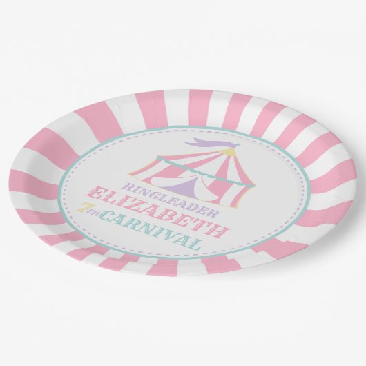 Roze Tent Circus Carnaval Verjaardagsfeestje Borde Papieren Bordje (Gekanteld)