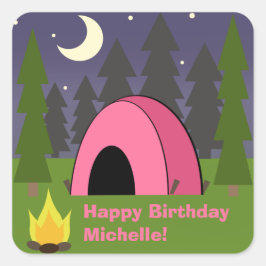 Roze Tent Verjaardag Camping Party Sticker