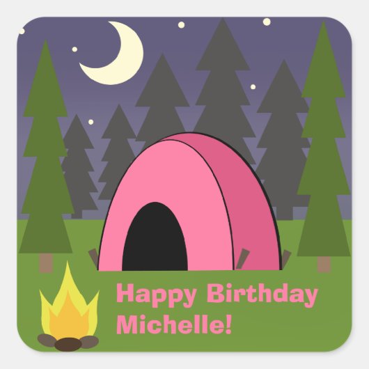 Roze Tent Verjaardag Camping Party Sticker (Voorkant)