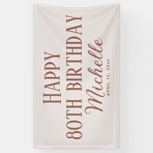 Roze Terracotta Gelukkige 80ste Verjaardag Spandoek (Verticaal)