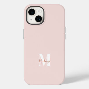Roze & Terracotta Moderne Initiele Monogram Hoes-M iPhone 14 Hoesje