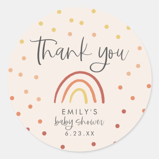Roze Terracotta Rainbow Baby shower Dank u Ronde Sticker (Voorkant)