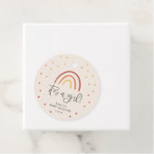 Roze Terracotta Rainbow Baby shower gepersonalisee Bedankjes Labels (In situ)