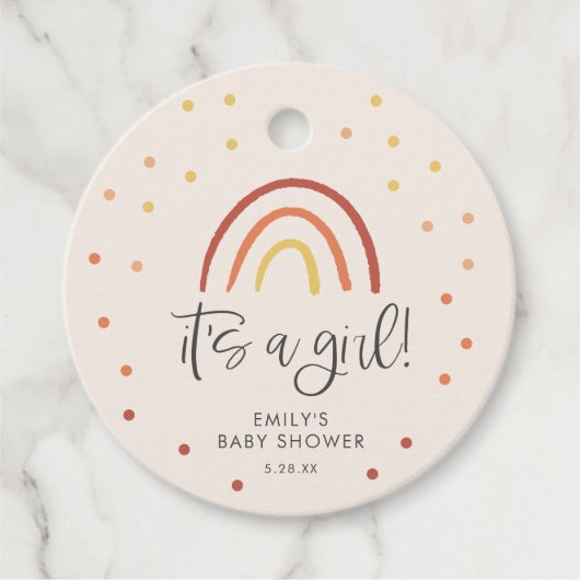 Roze Terracotta Rainbow Baby shower gepersonalisee Bedankjes Labels (Voorkant)