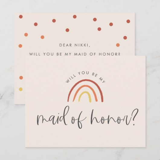 Roze Terracotta Rainbow Maid of Honor proposal Uitnodiging Briefkaart (Voorkant / Achterkant)