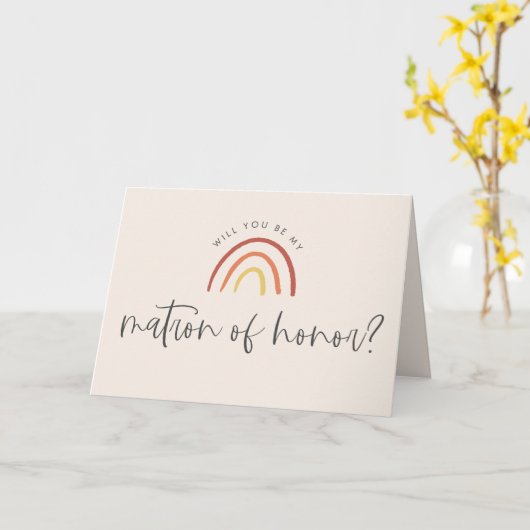 Roze Terracotta Rainbow Matron of Honor Voorstel Kaart (Gele Bloem)