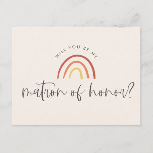 Roze Terracotta Rainbow Matron of Honor Voorstel Uitnodiging Briefkaart