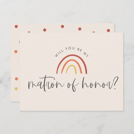 Roze Terracotta Rainbow Matron of Honor Voorstel Uitnodiging Briefkaart (Voorkant / Achterkant)